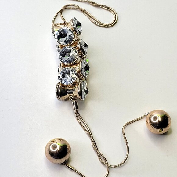 Bezel Set Clear Crystal PendantLong Necklace - Picture 4 of 9